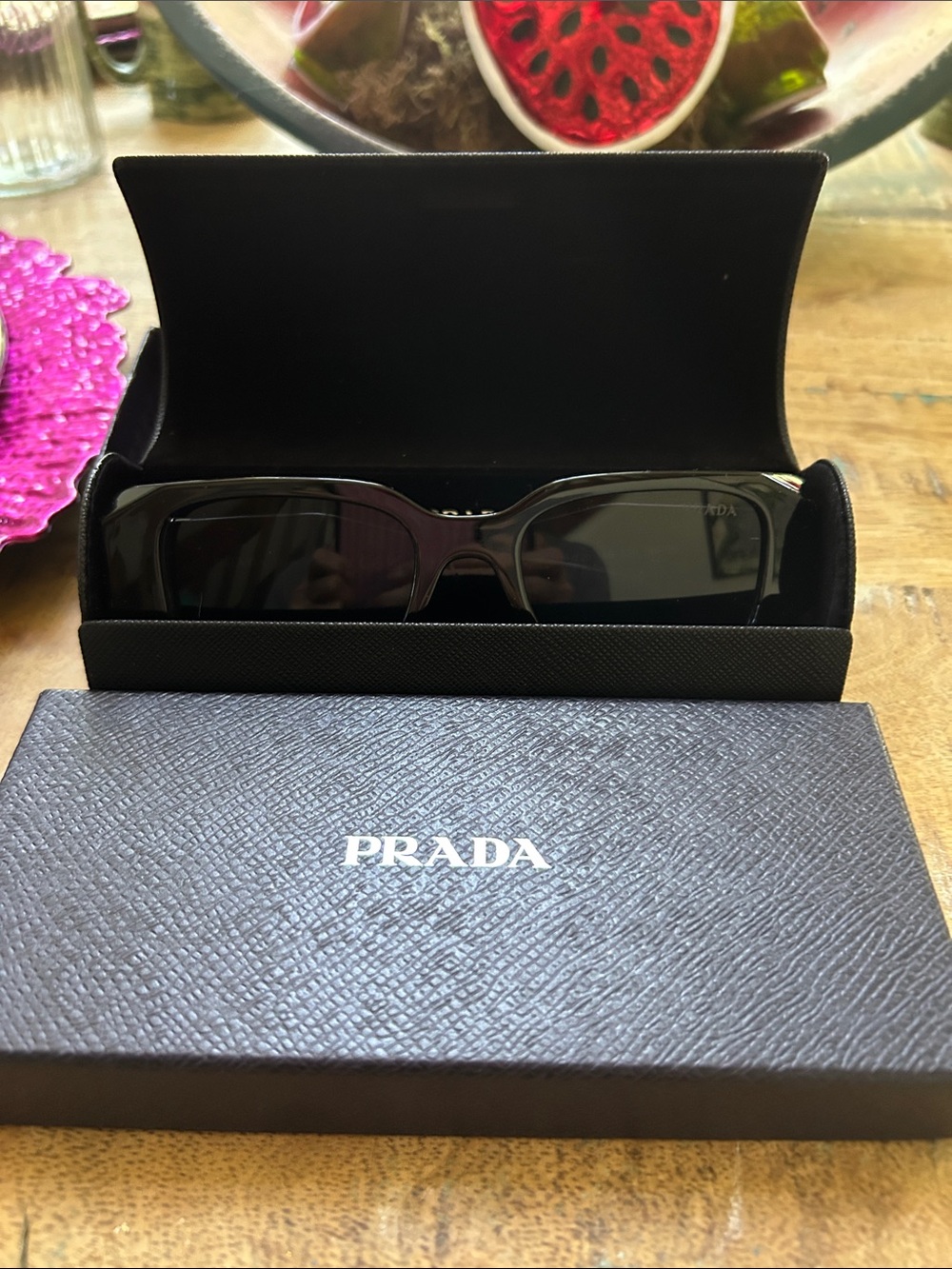 Prada Black Sunglasses with Black Case, Box and Cleaning Cloth